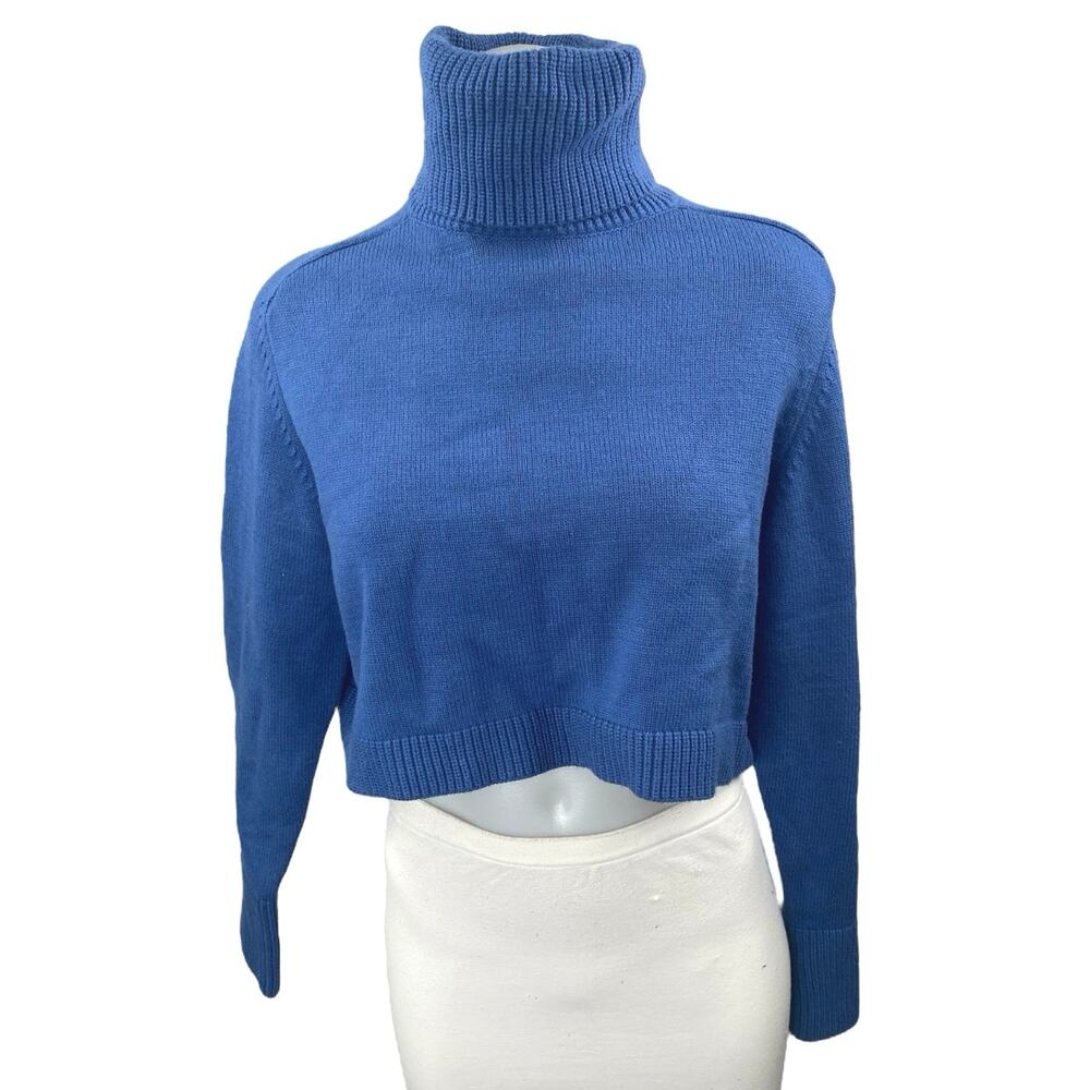 Zara Women's Blue Turtleneck Long Sleeve Knit Crop Sweatshirt Sweater Top Size S